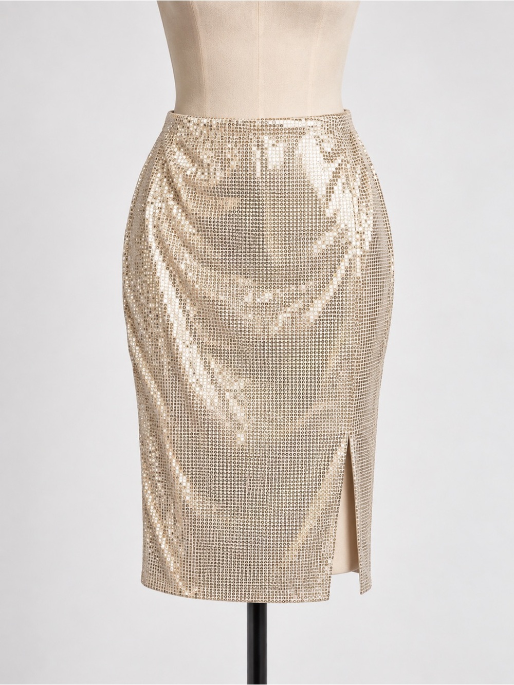 Time and Tru Gold Sequin Pencil Skirt with Front Slit
